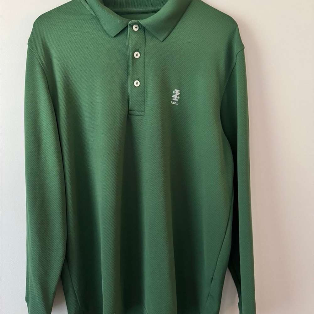 IZOD Golf Long Sleeve Polo Shirt Green – Men’s Medium